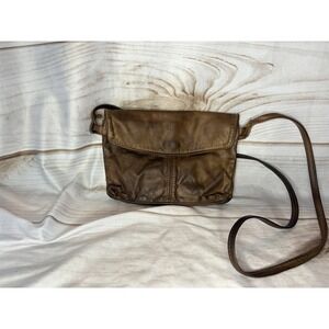 Vintage Georgetown Leather Design Distressed Crossbody Purse Bag Brown Small